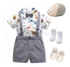 Рубашки Комбинезоны + подтяжки + шляпа + носки + обувь + галстук-бабочка 6 шт. комплекты одежды для мальчиков летняя одежда джентльмена Детский комплект