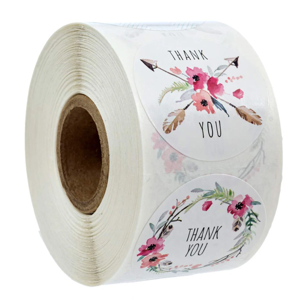 500pcs/lot Vintage 6 design Thank you Floral 1inch Round paper Seal sticker For baking products cupcake store sealing | Дом и сад