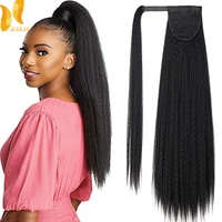 xinran kinky straight long ponytail hair extension 24 inch magic paste heat resistant wrap around yaki ponytail for black women