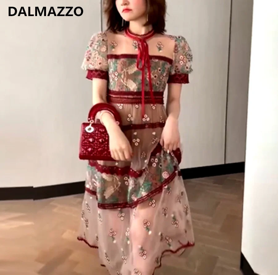 Женское Сетчатое платье с вышивкой вечерние скутное кружевное вечернее длинное