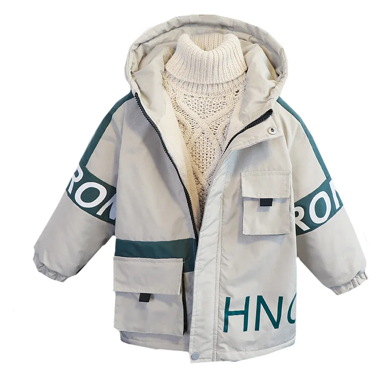 

2020 New Kids Warm Coat Casual Cloth with Soft Nap Big Bag Jacket Teenagers Boys Patchwork Hooded Winter Coat 6-13Years MD20339