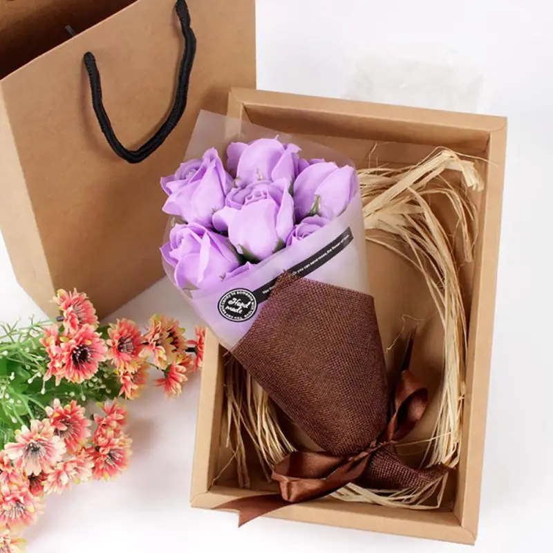 

artificial flowers valentines day gift wedding decoration Scented Rose Carnation Bouquet Gift Box Flower Gift Party Favor
