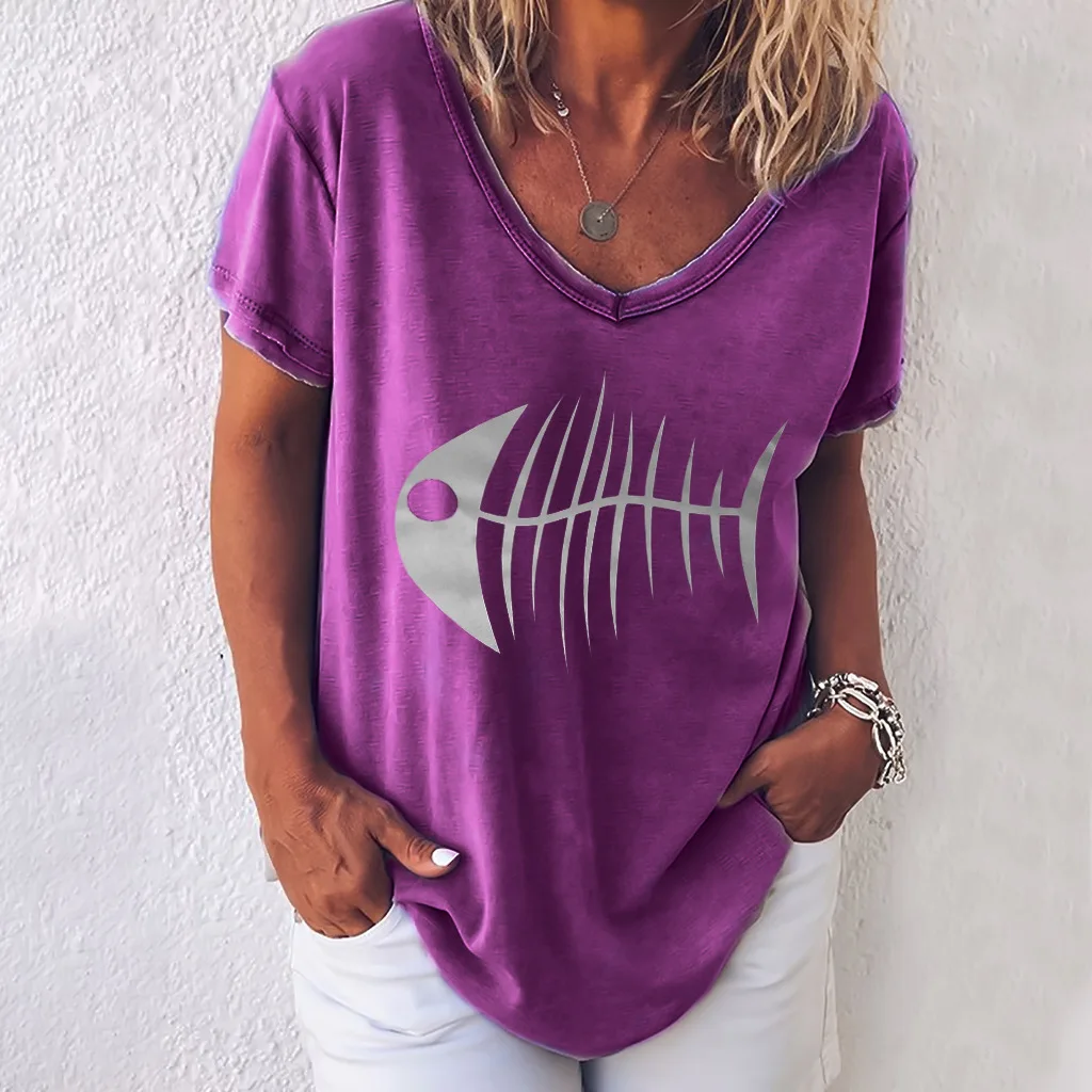 Женская футболка с принтом черепа скелета рыбы модные летние базовые Топы в