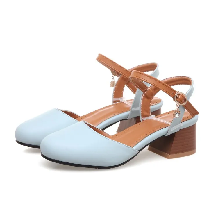 Сандалии женские на высоком каблуке босоножки с круглым носком туфли толстом