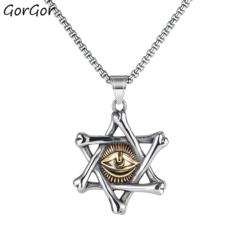 

GorGor Necklace Men Stainless Steel Pattern Six-pointed Star Magic Eye Pendant Individuality Party Trendy Accessories TX-1830