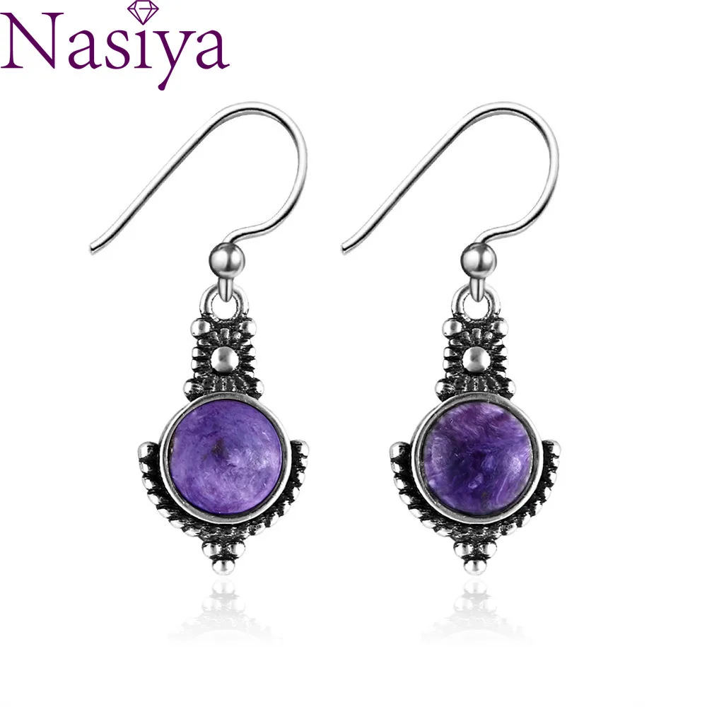 Природный чароит в богемном стиле висячие серьги Женские Ювелирные изделия из