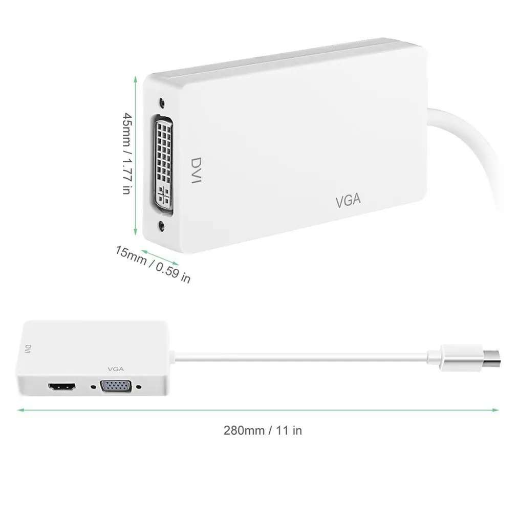 

3 in 1 Thunderbolt Port Mini Displayport HDMI DVI VGA Display Port Adapter Cable for Macbook Air iMac Microsoft Surface Pro