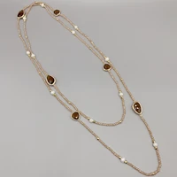folisaunique irregular shape smokey quartz necklace for women 5 6mm white freshwater pearls hammered gold beads long necklace