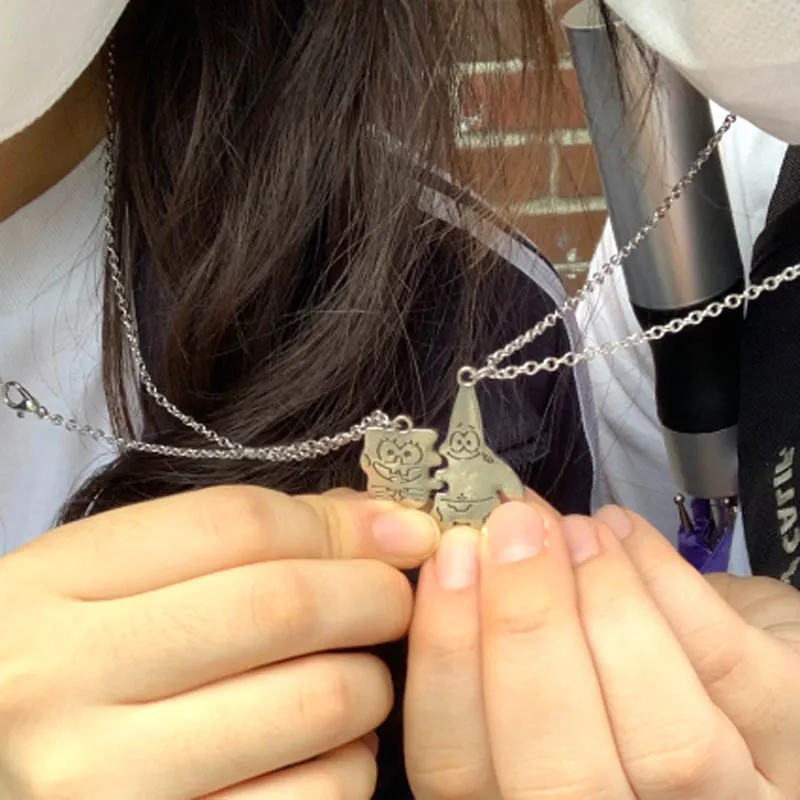 2 шт./комплект Лучшие друзья Влюбленные Парочки Подходящие Подвески на ожерелье Карикатурный персонаж Звезда Цепочка Дружба Ювелирные изделия Подарки