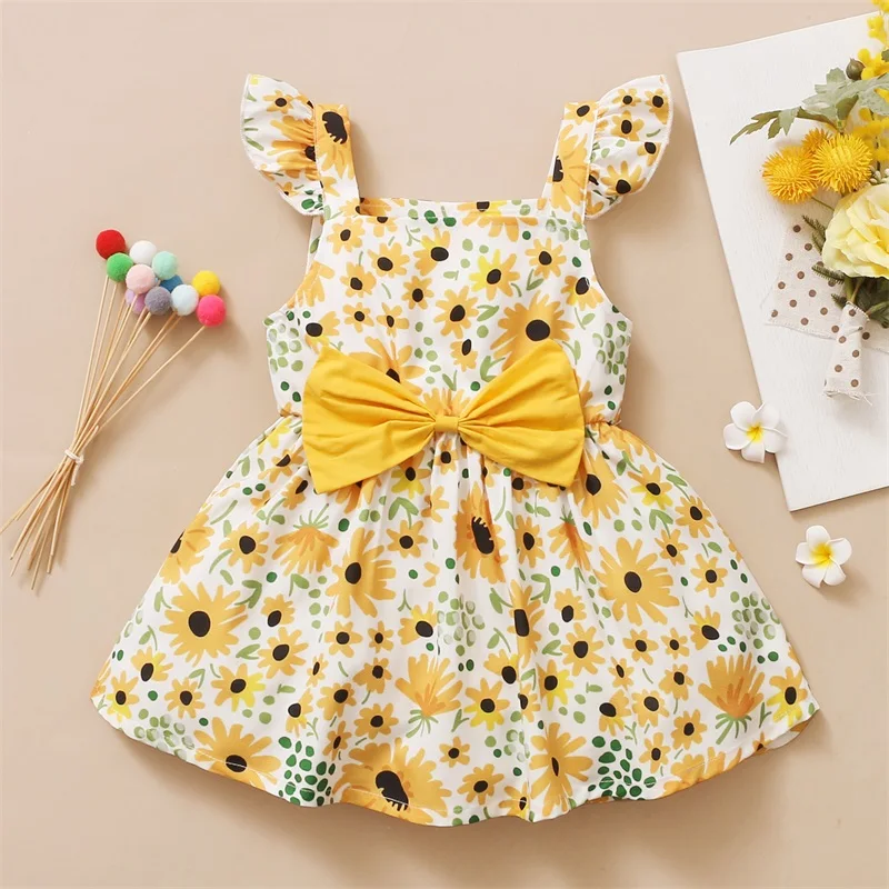 

Toddler Infant Girls Dress 2021 Summer Children One-piece dress Flower Dress with Bow