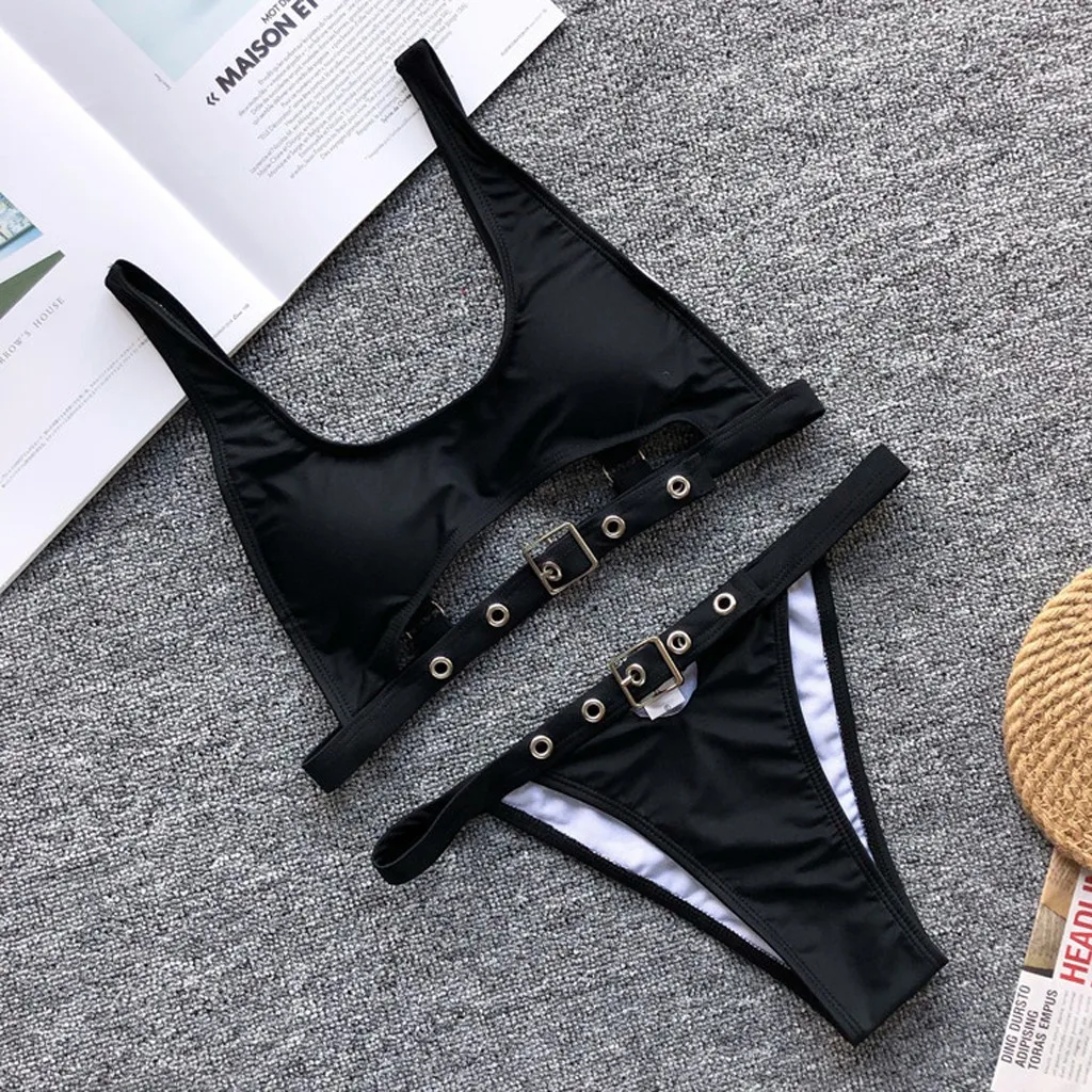 Женский купальник утепленный бюстгальтер комплект бикини полый женский с