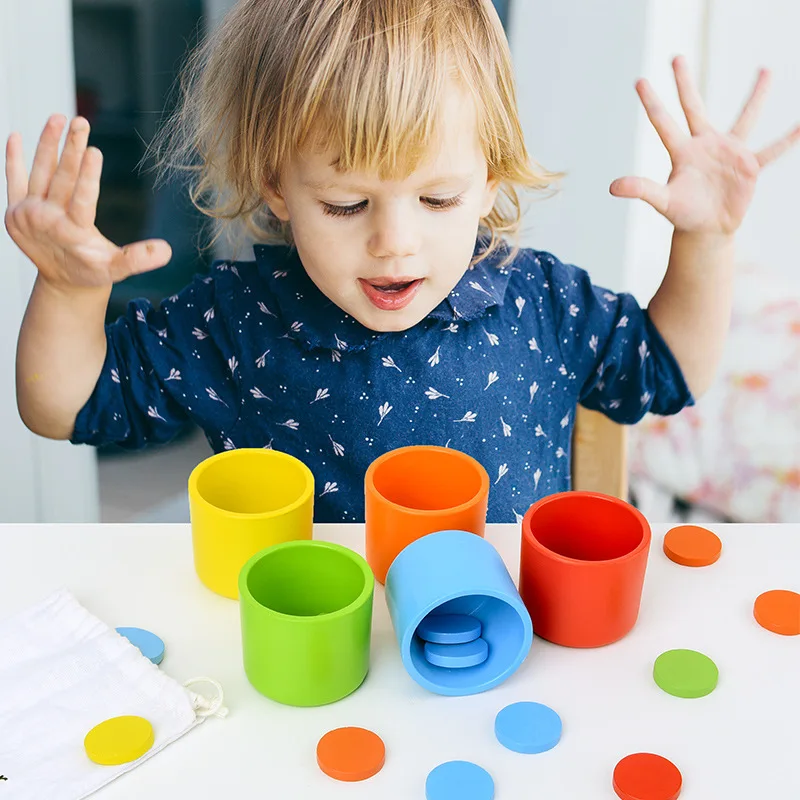 

Игрушка Монтессори деревянная для детей, Классификация цветов и сочетание чашек, Раннее Обучение, настольная игра