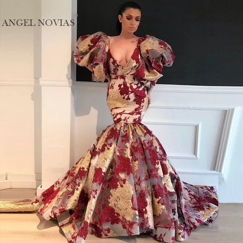 ANGEL NOVIAS, длинное бордовое вечернее платье с v-образным вырезом, арабское кружево,, Саудовская Аравия, Дубай, марокканские Сексуальные вечерние платья для выпускного вечера