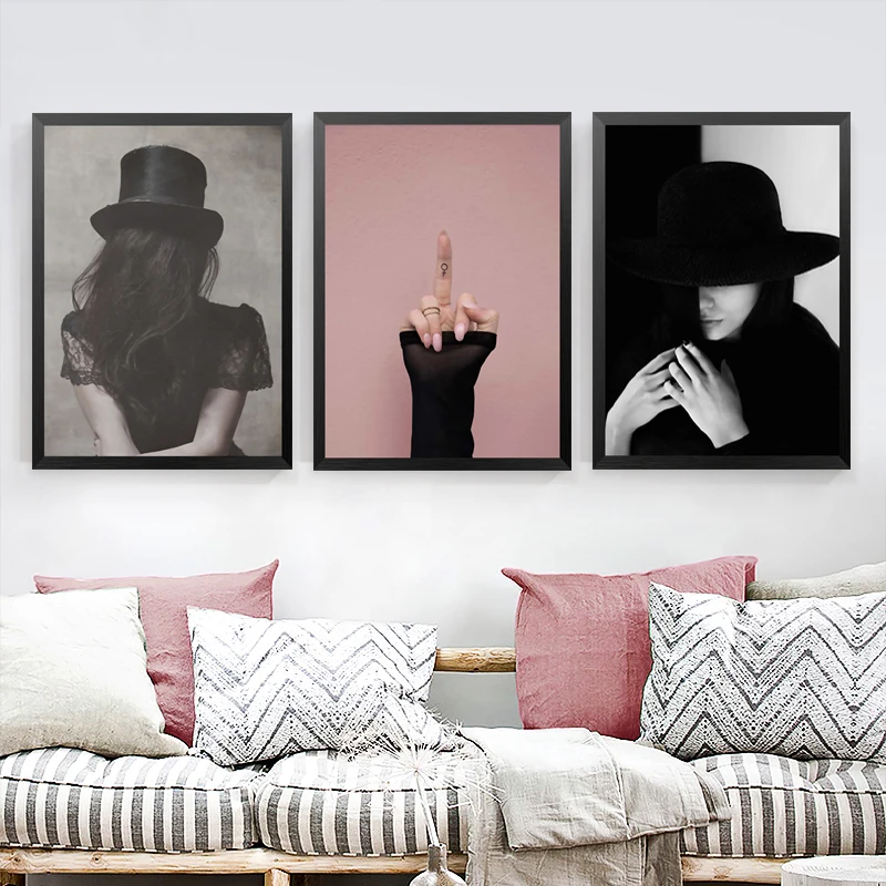 Черно-белая Картина на холсте для девочек Современный домашний декор модная