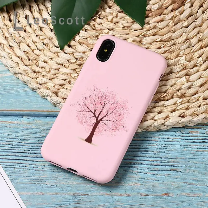 

Cherry blossoms PINK FLOWER Phone Case Candy Color for iPhone 11 12 mini pro XS MAX 8 7 6 6S Plus X 5S SE 2020 XR