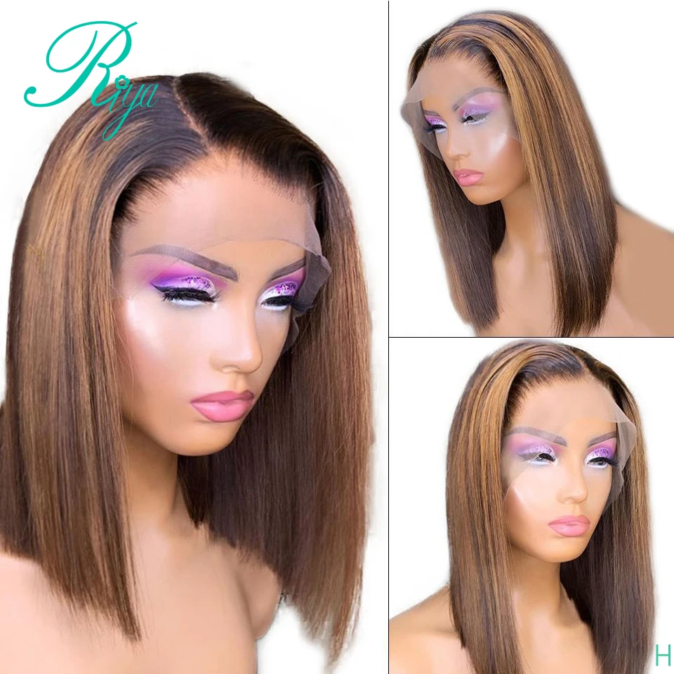 Медовая Блондинка прямой Боб срез тупой омбер цвет 4X4 парик на сетке спереди