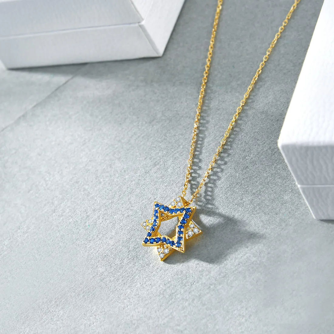 E Star of David ожерелье для женщин золотой серебряный цвет кулон с синим фианитом