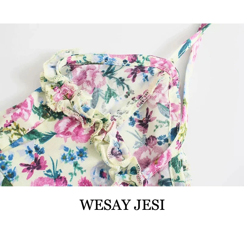 

WESAY JESI Summer Dresses For Women 2021 Fashion Sexy Camisole Floral Dress Woman Sleeveless Vintage Backless Split Hem Female