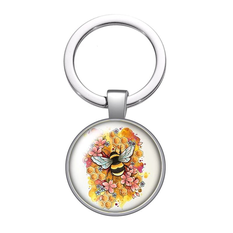 Брелок для ключей с кабошоном в виде милой пчелы желтой Счастливого стекла