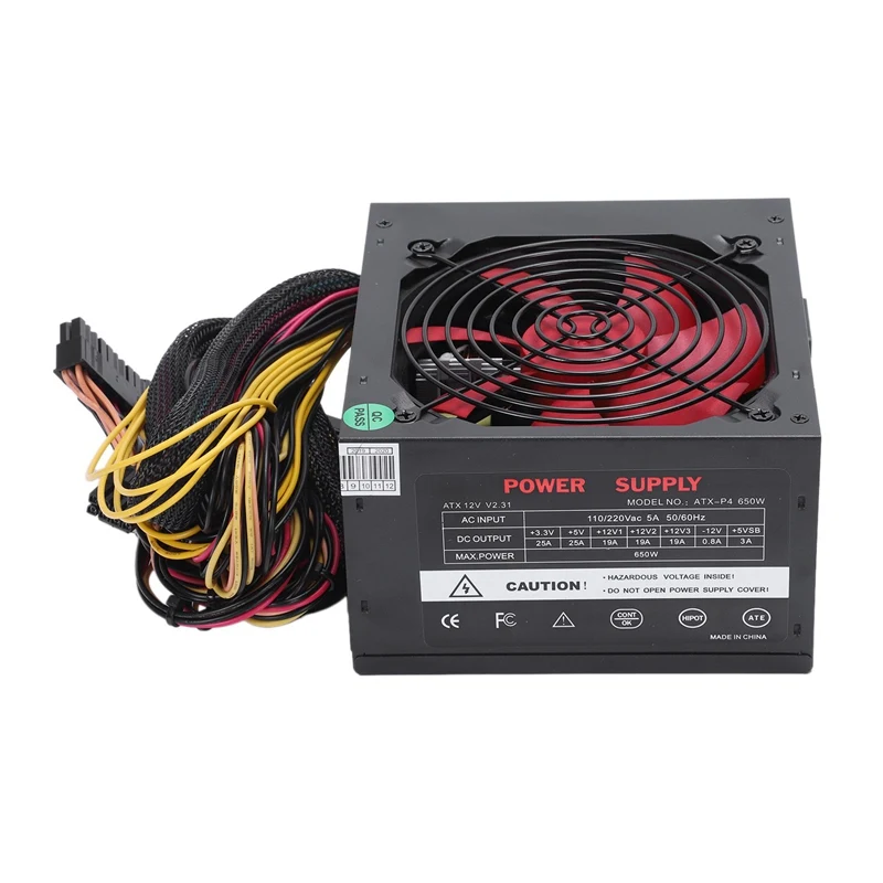 170-260V Max 650W Power Supply Psu Pfc Red 12Cm Silent Fan 24Pin 12V Pc Computer Sata Gaming For Intel Amd Compu | Компьютеры и офис