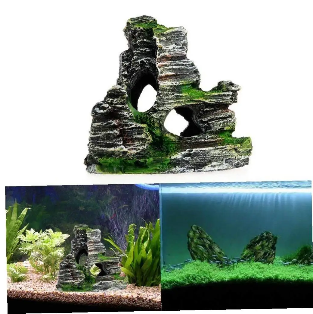 Аквариум скалы скрытие Рок Пещера Декор подводный пейзаж вид на гору орнамент