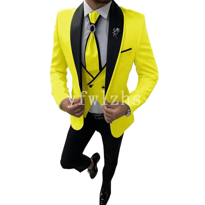 

Handsome One Button Groomsmen Shawl Lapel Groom Tuxedos Wedding Dress Men Suits Blazer Prom Dinner (Jacket+Pants+Tie+Vest) B50