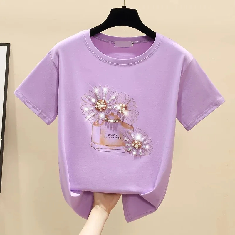 

T-Shirt Women Short Sleeves Shirt 100% Cotton Awesome Femme brown Summer Top
