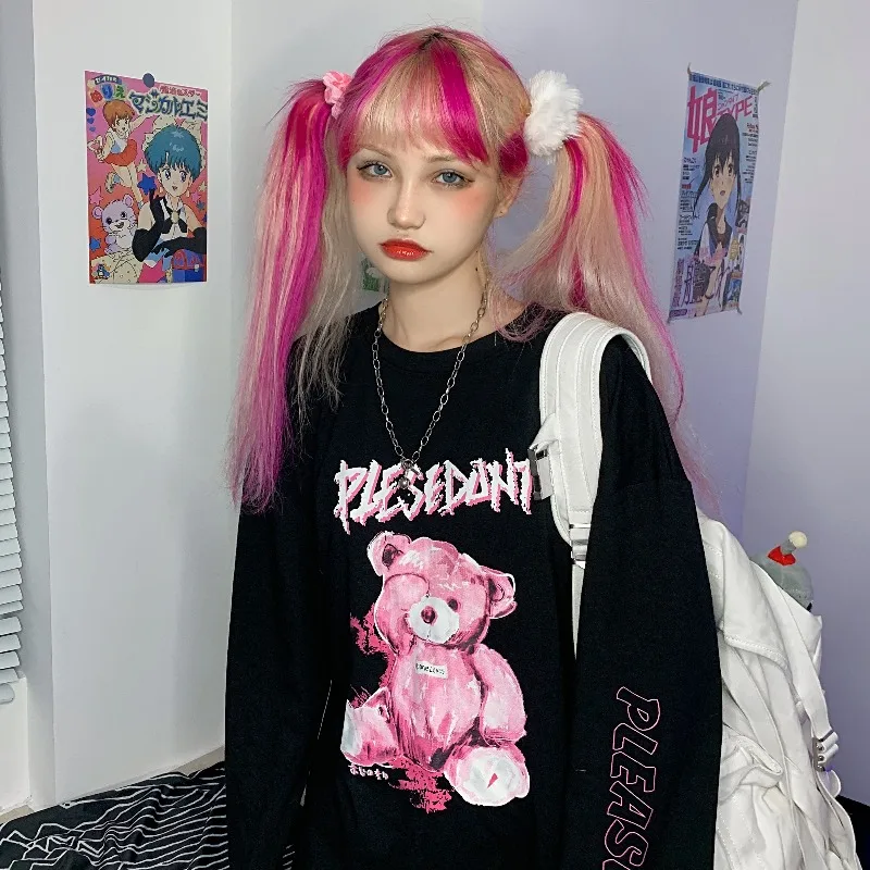 Корея Ulzzang осень размера плюс с рисунком Harajuku в стиле панк больших размеров