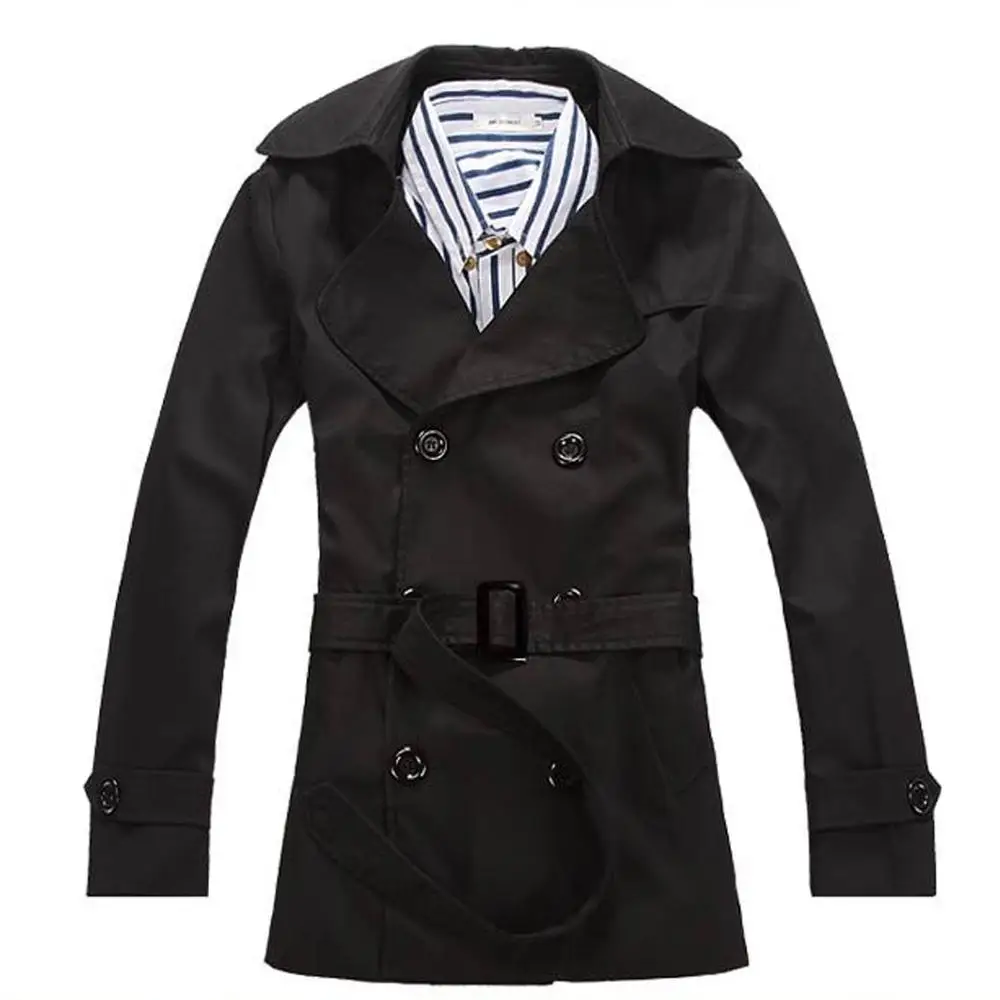 Тренчкот мужской двубортный Модная приталенная однотонная ветровка в