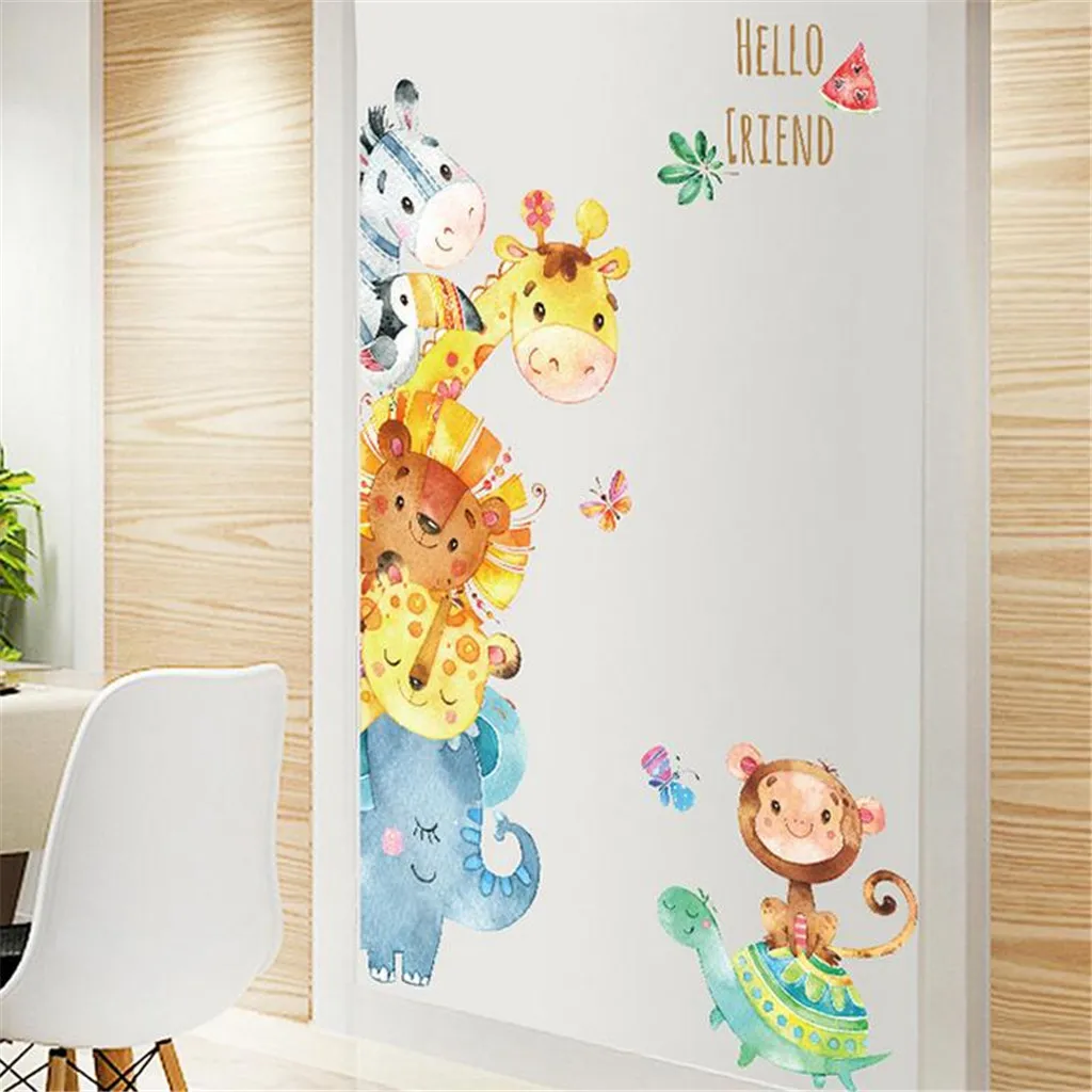 Настенные Стикеры с мультяшными животными ручная роспись наклейки для украшения