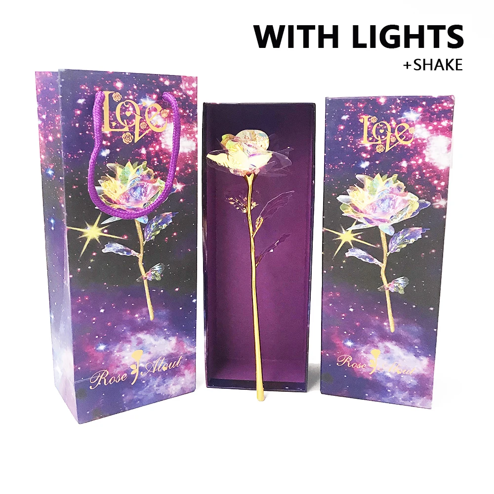 Light shake box 1 шт., имитация вечности, 24 K, Золотая фольга, розовый цветок, радуга, День Святого Валентина, романтический цветок, свадебный подарок, красивый светодиодный светящийся - Цвет: Light shake box
