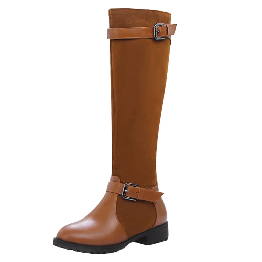 Женские сапоги до колена с пряжкой на квадратном каблуке Размеры 35 43|Сапоги