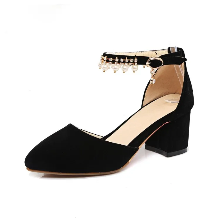 

Туфли-лодочки женские на высоком каблуке, заостренный носок, застежка с бусинами, заостренный носок, большой размер 11 12