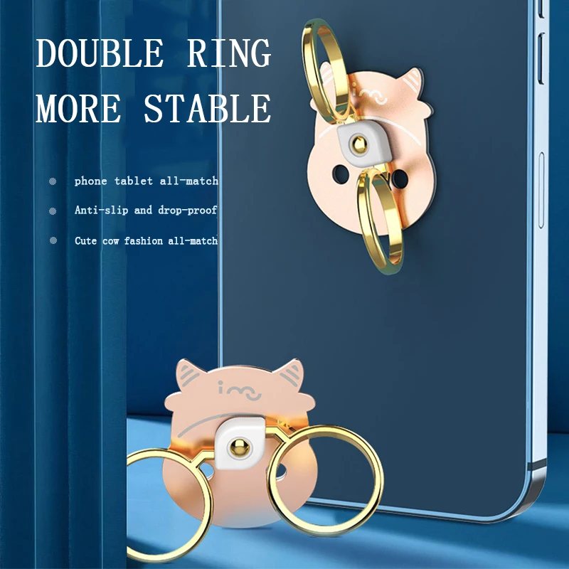 

Cute Cow Ring Buckle Mobile Phone Holder 360 Rotation Double Finger Cellphone Metallic Stand For Iphone 13 Pro Max Accessories