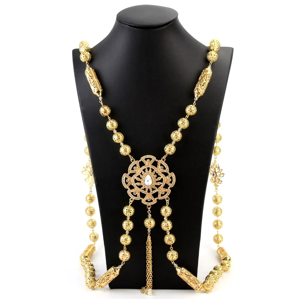 

Sunspicems Ethnic Algerian Chest Shoulder Link Chain for Women Moroccan Wedding Caftan Body Jewelry African Bridal Gift
