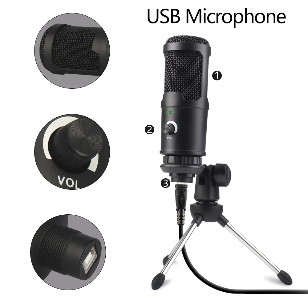 USB Microphone Condenser Microphones For PC Computer Laptop Recording Studio Singing Gaming Streaming MX-1 | Электроника