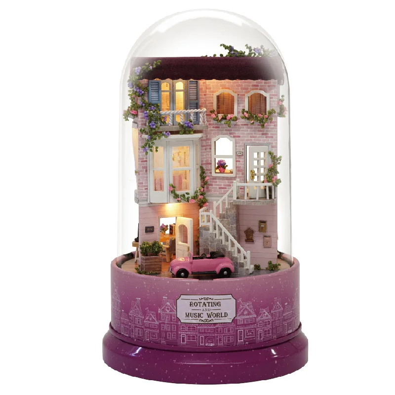 

FEOOE 2021 Fun House New Diy Hut Rotating Handmade Creative Assembly Model Toy Diy Dollhouse Kit Revolving House ZQW