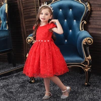 red baby girls ball gown dress for birthday fall children clothes embroidery flowers mesh dresses for wedding christmas dress