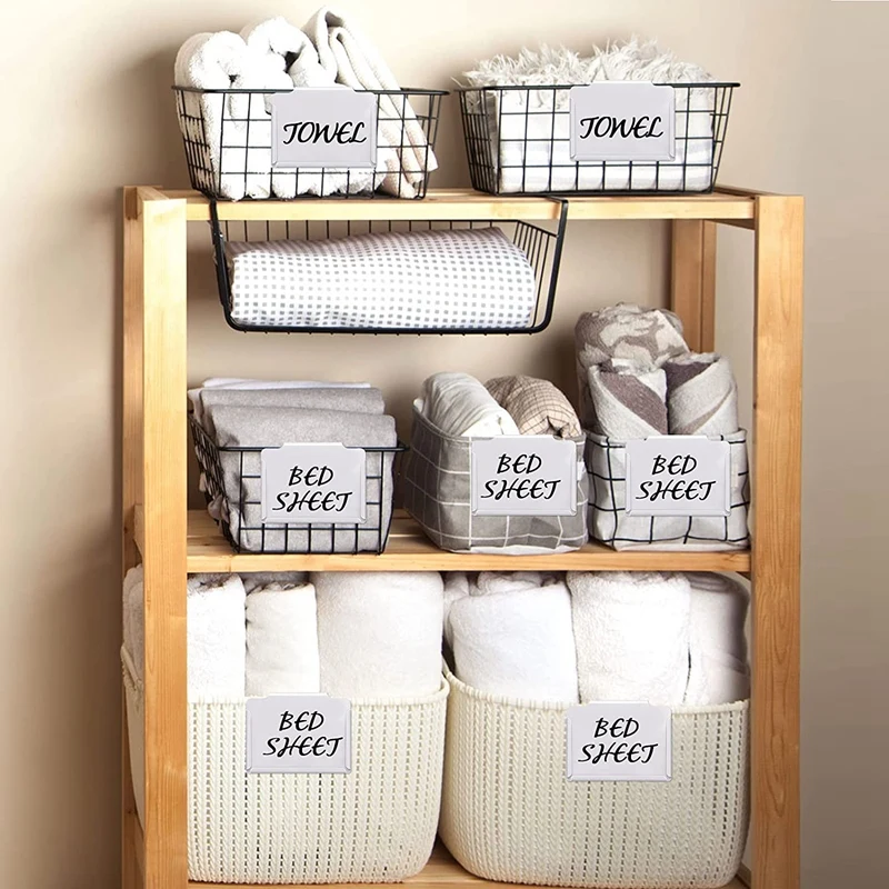 52Pc Basket Bin Labels Clip on Includes 25 Removable Label Holders Clear Cards and 2 Chalk Marker | Канцтовары для офиса и