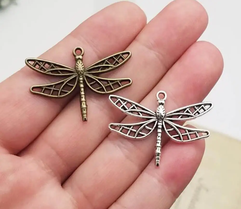 20 шт./лот 25x35 мм подвески в виде стрекозы с античным посеребренным/бронзовым