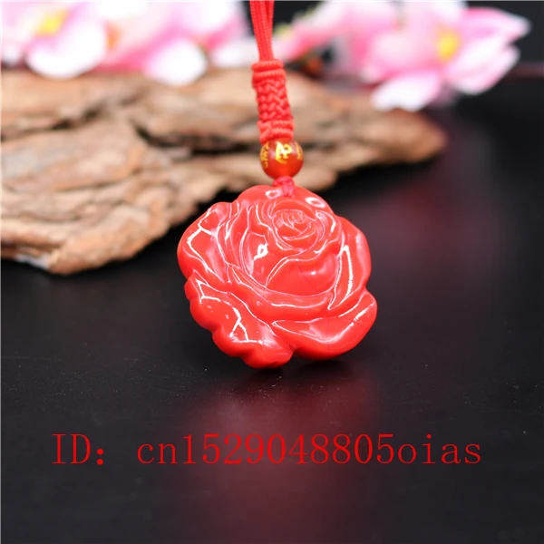 Natural Red Coral Jade Stone Rose Pendant Flower Necklace Chinese Jadeite Jewelry Charm Amulet Carved Gifts for Women Men | Украшения и