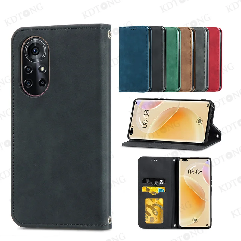 

Solid Color Retro Leather Case For HUAWEI Nova 8 7 5 5i 4E SE Pro Enjoy 10S 9S Invisible Kickstand With Card Pocket Phone Cases