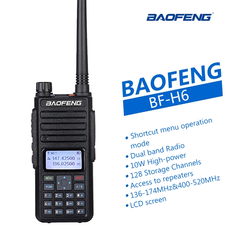2PCS/LOT Transceiver BF-H6 Walkie-Talkie 10km 10W Ham vhf Radios High Power Transmitter Baofeng Two Way Dual Band Radio 2021 NEW
