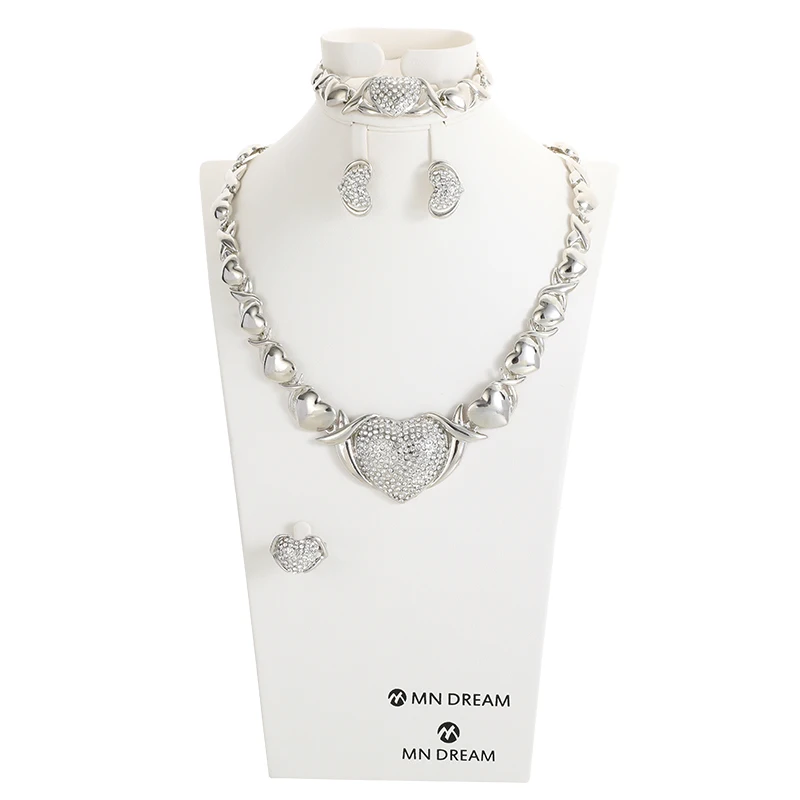 

Jewelry sets Dubai Silver Color African bridal wedding gifts for women Necklace Bracelet earrings ring jewelery Ethiopia set
