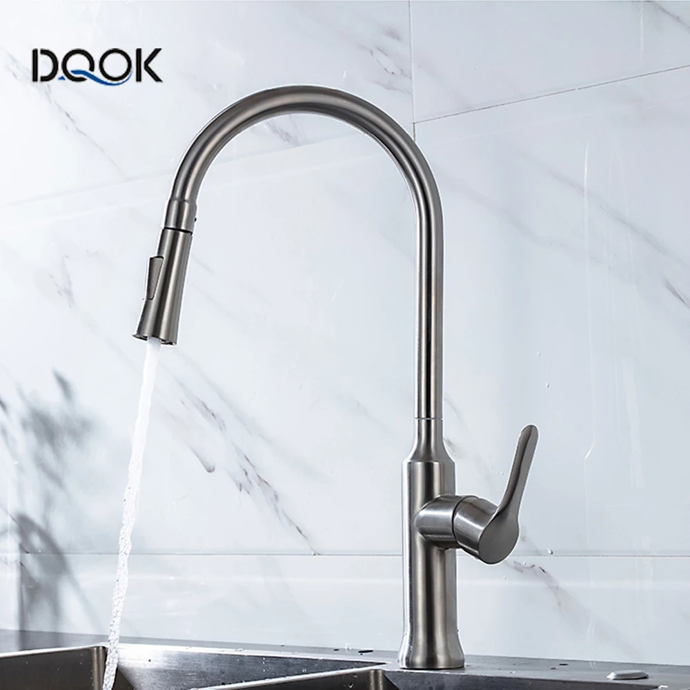 Смеситель для кухни из матового никеля выдвижной кран на раковину с одним