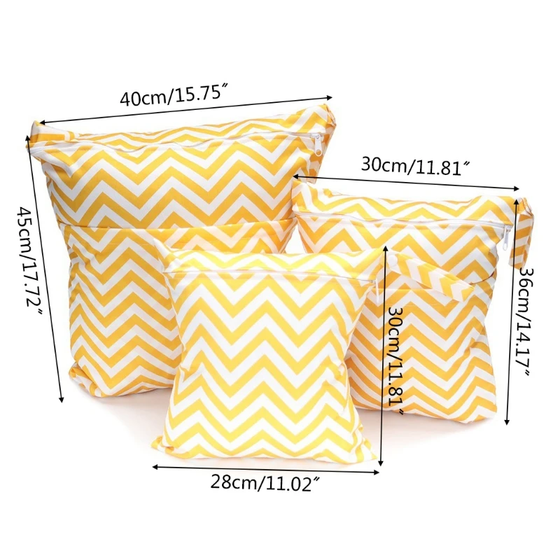 

3 Pcs Baby Printed Diaper Bag TPU Waterproof Nappy Double Zipper Handbag Pocket