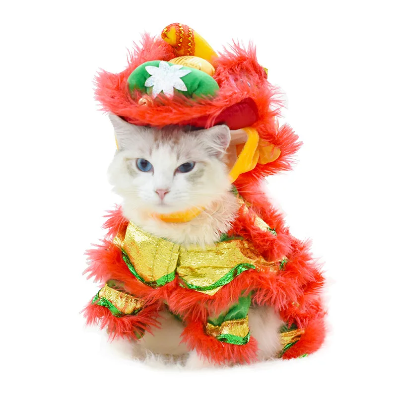 Traje de baile de Le&oacute;n para gato, ropa para mascotas, A&ntilde;o Nuevo Chino, Festival de Primavera, accesorios para gatos-5
