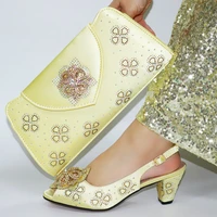 fashion rhinestone woman shoes and matching bag set african style 2021 summer new design shoes and bag set for party wedding
