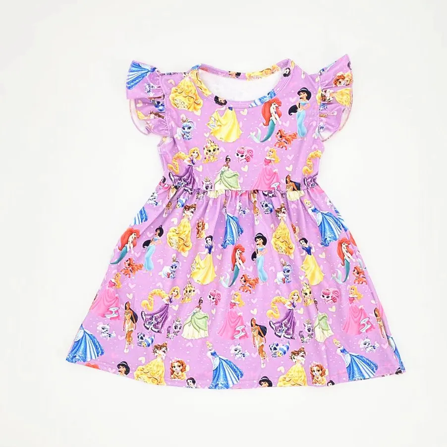 Kids Princess Dresses for Girls Cartoon Milk Slik Flutter Sleeve Elsa Dress Boutique Frock Toddler Party Costume | Детская одежда и