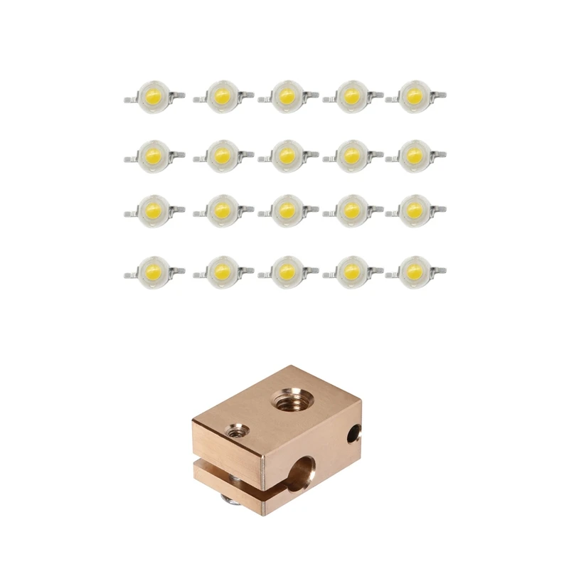 

20Pcs Diodes 1W Ultra 3000K 100-120Lm Led Lamp Beads with Copper Brass Heater Block, for E3D Copper Hot End